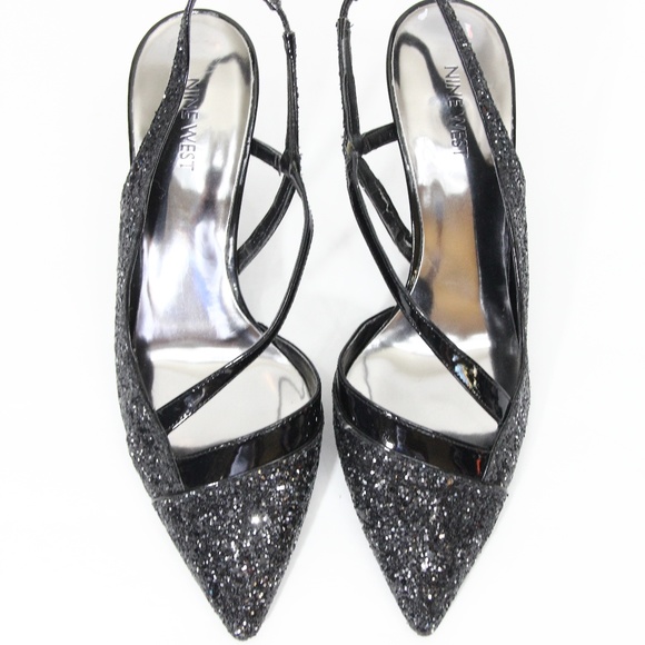 Nine West Glitter Heels sz 9.5 Black Stilettos - Picture 3 of 8